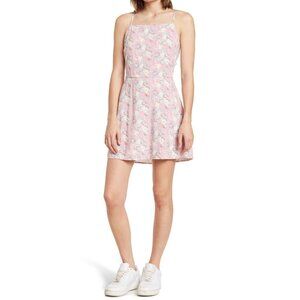 Abound Women's Square Neck Printed Pink Mini Dress in Flower Haze and size XS